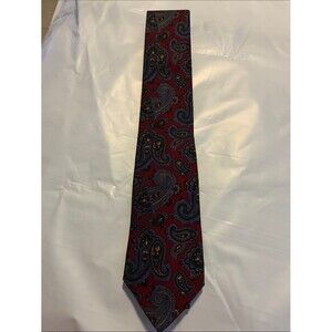 Men's Burgundy Paisley Silk-Feel Tie with Navy and Gold Accents